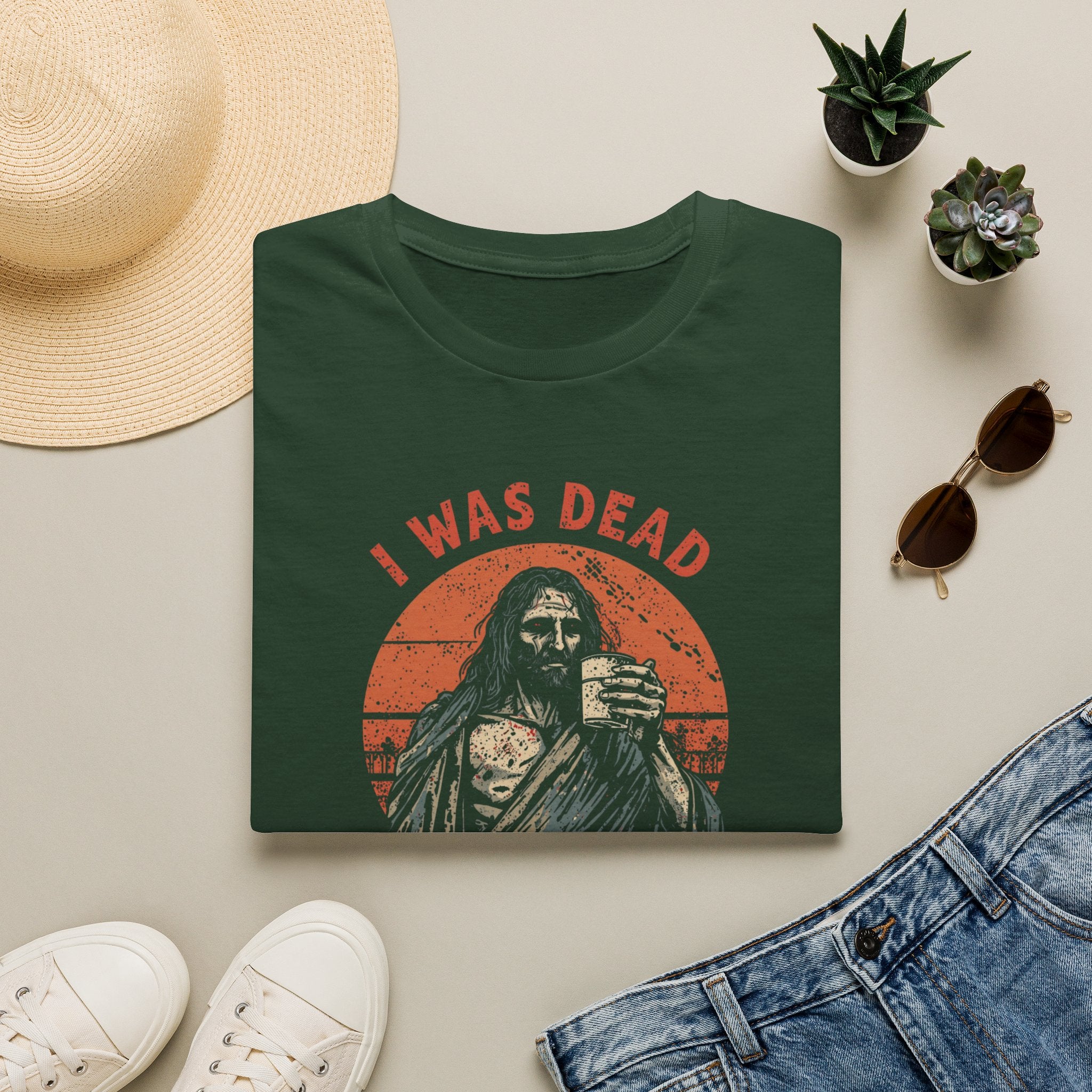 Graphic T-Shirt — “I Was Dead Five Minutes Ago” Lazarus Resurrection Humor Tee