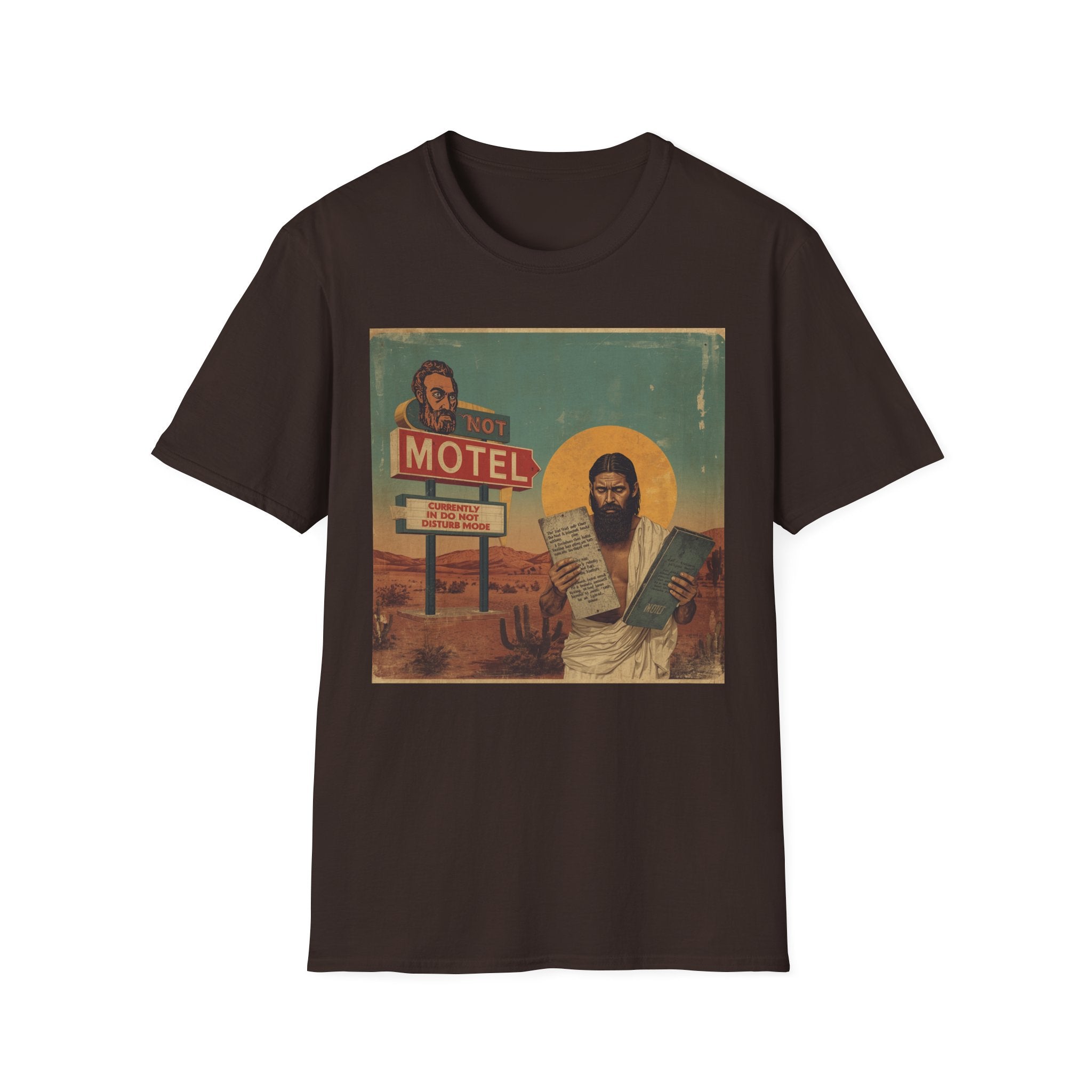 Desert Motel Graphic T‑Shirt — Vintage Roadside Jesus Art Tee
