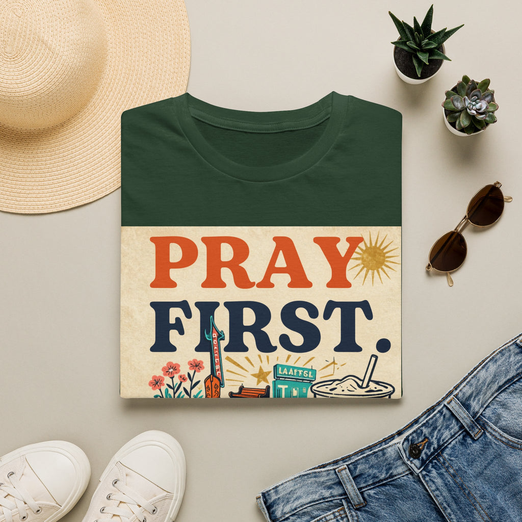 Pray First, Panic Later T-Shirt — Vintage Faith Graphic Tee