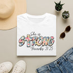 She Is Strong Floral T‑Shirt — Proverbs 31:25 Inspirational Women’s Tee