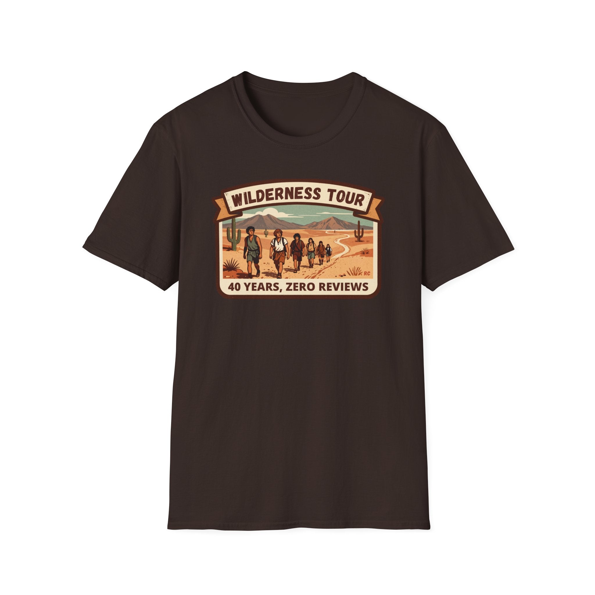 Wilderness Tour T‑Shirt — "40 Years, Zero Reviews" Vintage Desert Adventure Tee