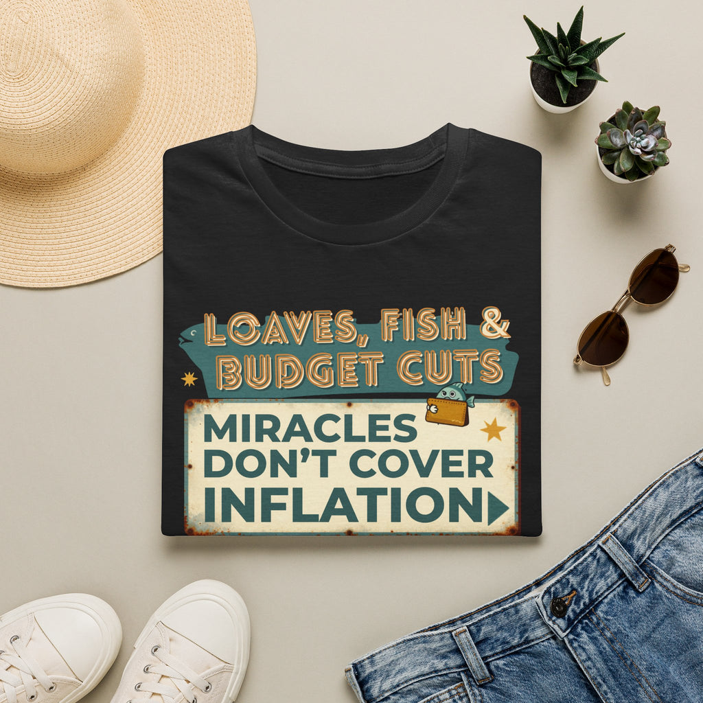 T‑Shirt — "Loaves, Fish & Budget Cuts: Miracles Don’t Cover Inflation"