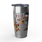 20oz Travel Tumbler — “Coffee Gets Me Through Keeping” Leopard & Coffee Cup Design