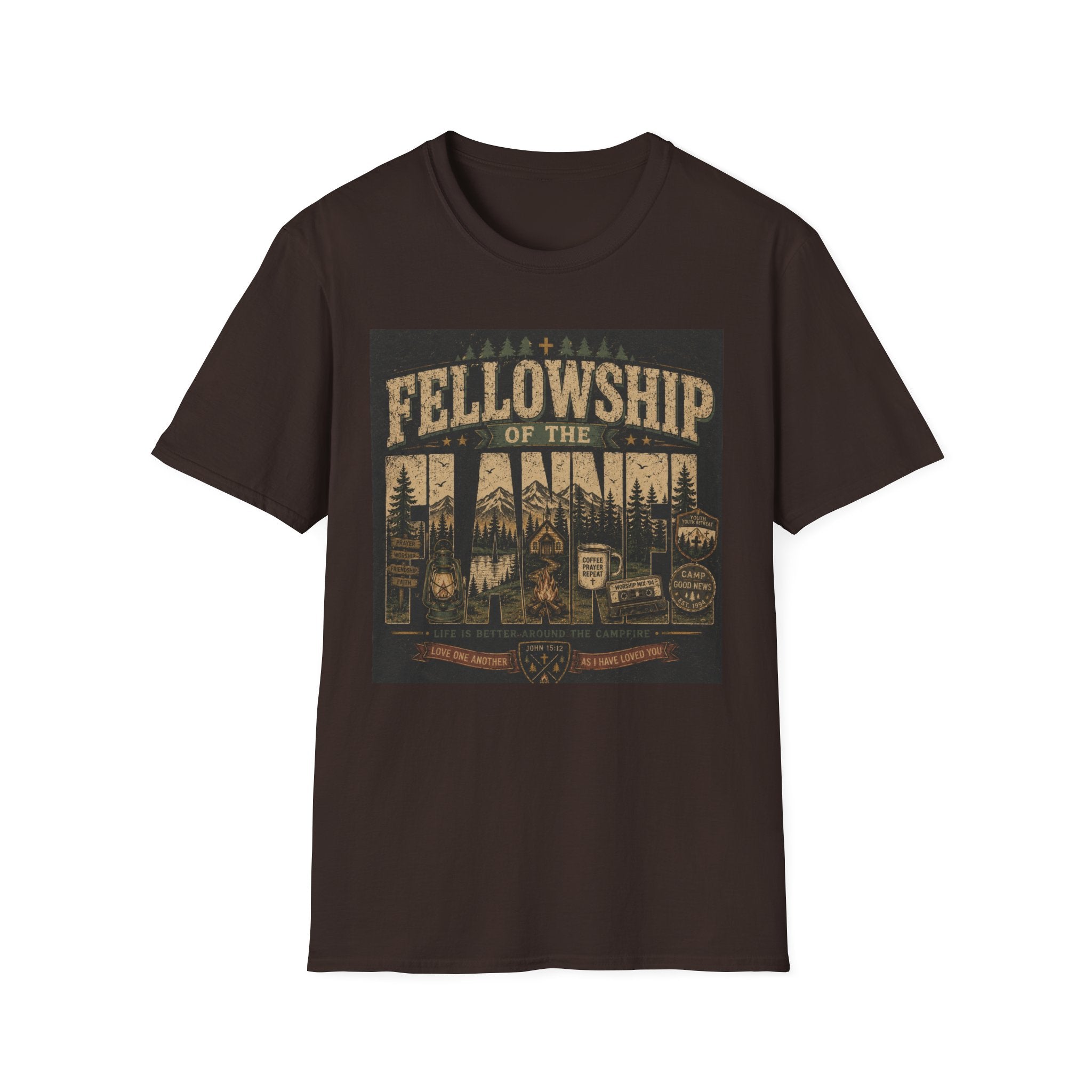 Fellowship of the Flannel T-Shirt — Vintage Outdoor Camping Tee