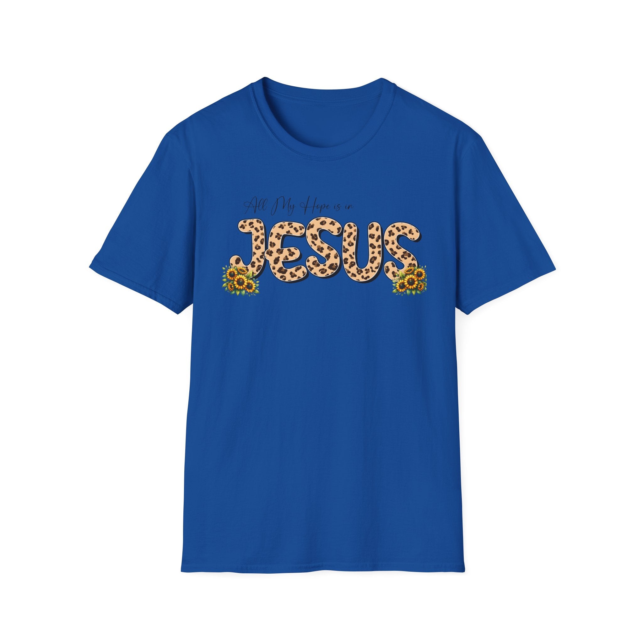 Jesus Leopard Print T-Shirt — "All My Hope Is In Jesus" Floral Faith Tee