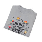 God Is So Much Bigger Than… T‑Shirt — Inspirational Christian Faith Tee with Cute Icons
