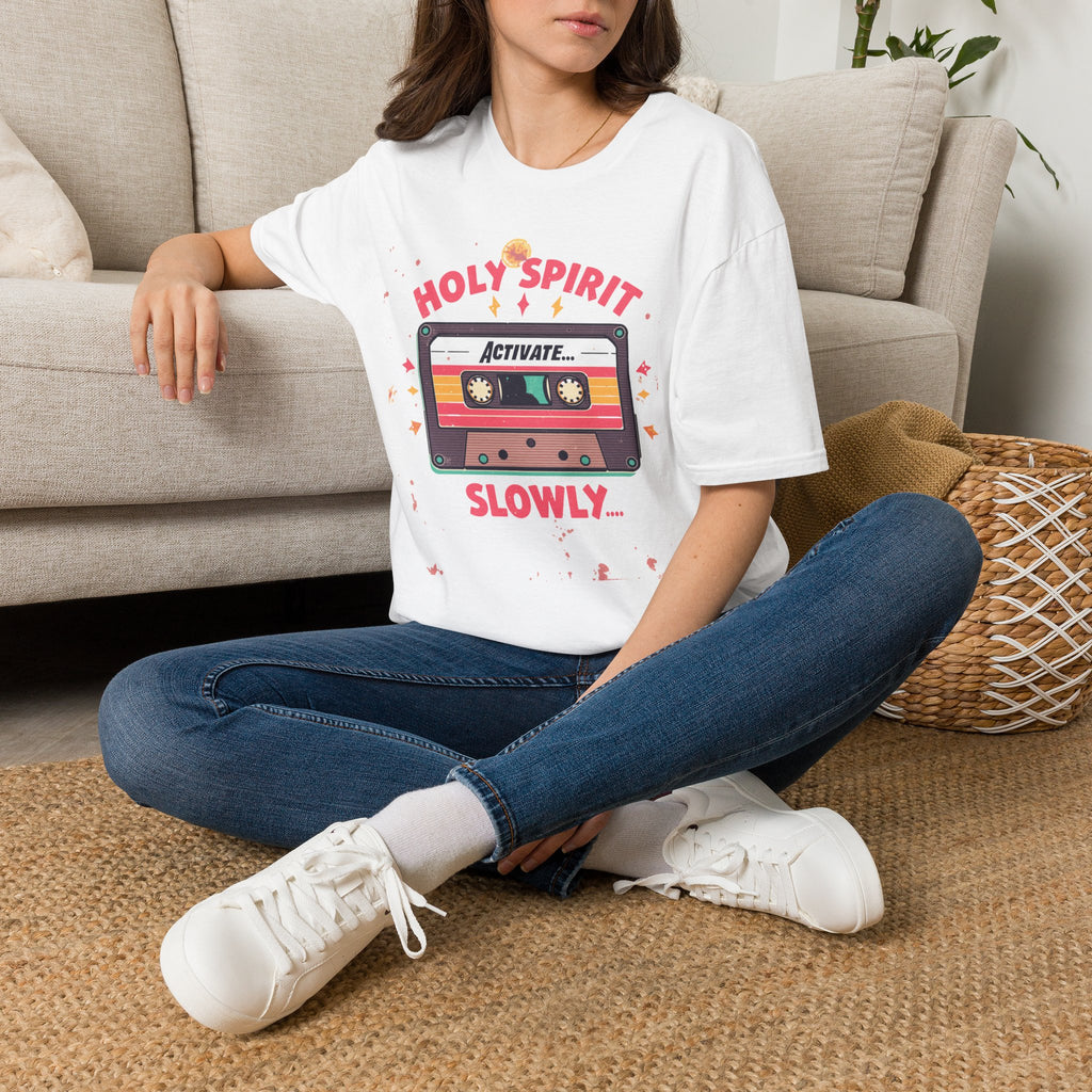 Holy Spirit Activate Slowly T-Shirt — Retro Cassette Christian Tee