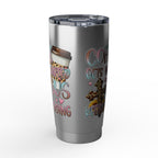 20oz Travel Tumbler — “Coffee Gets Me Through Keeping” Leopard & Coffee Cup Design