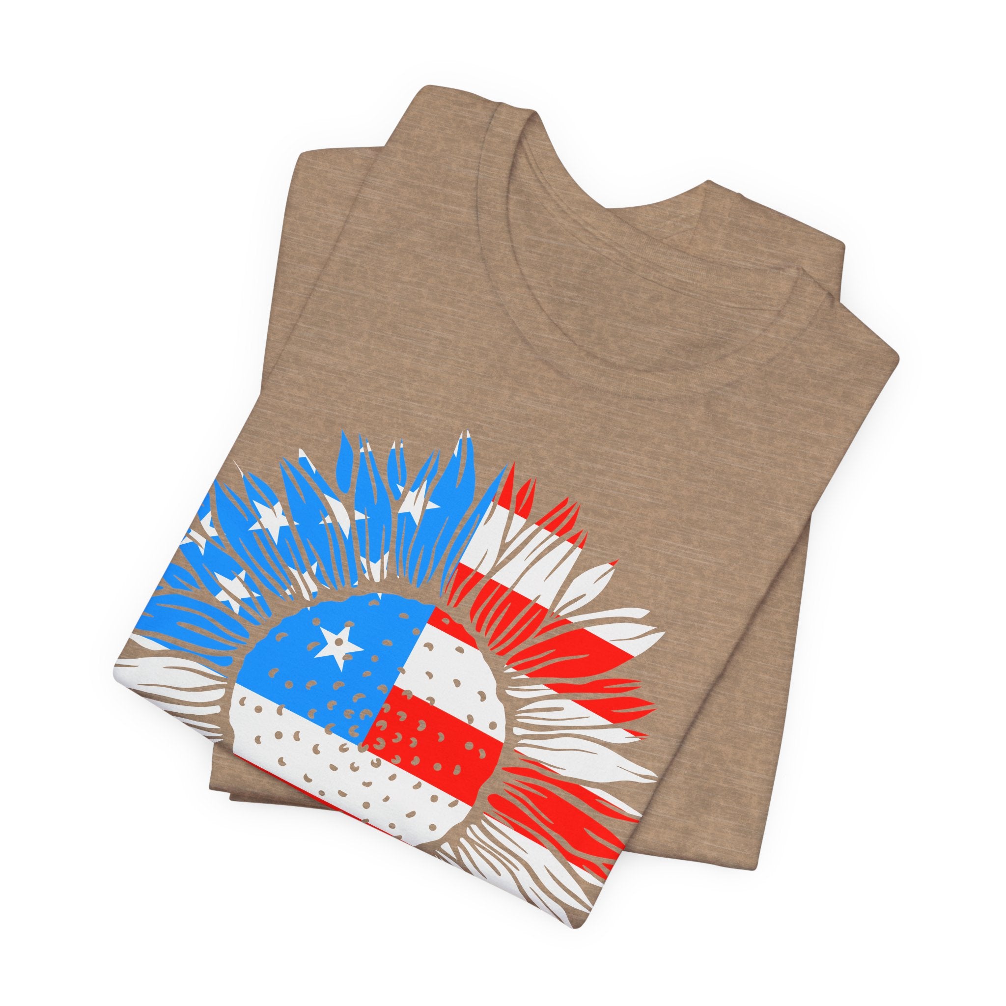 American Flag Sunflower T-Shirt — Patriotic USA Floral Tee for 4th of July