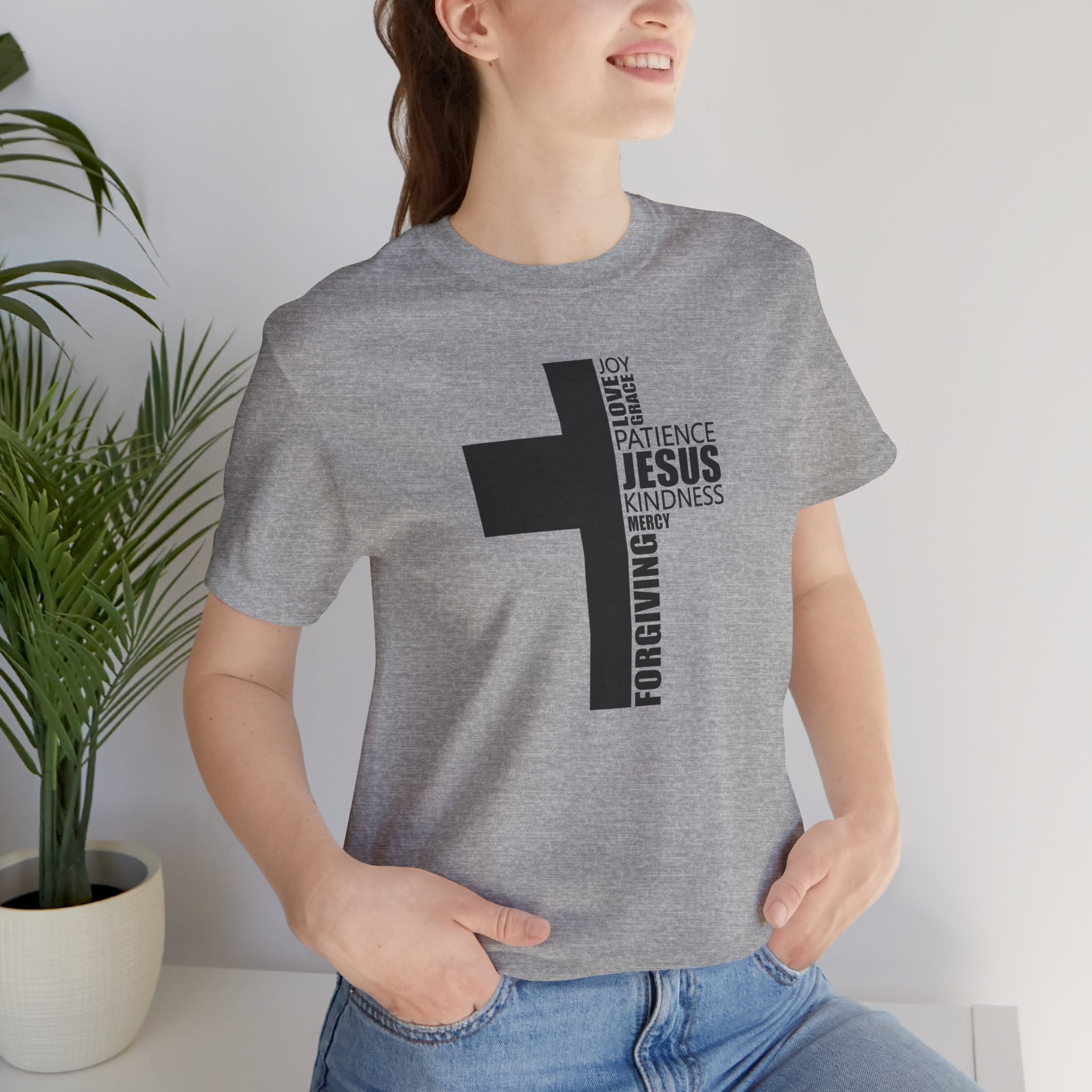 Christian Cross T-Shirt – 'Jesus, Forgiving, Love, Kindness' Word Cloud Tee