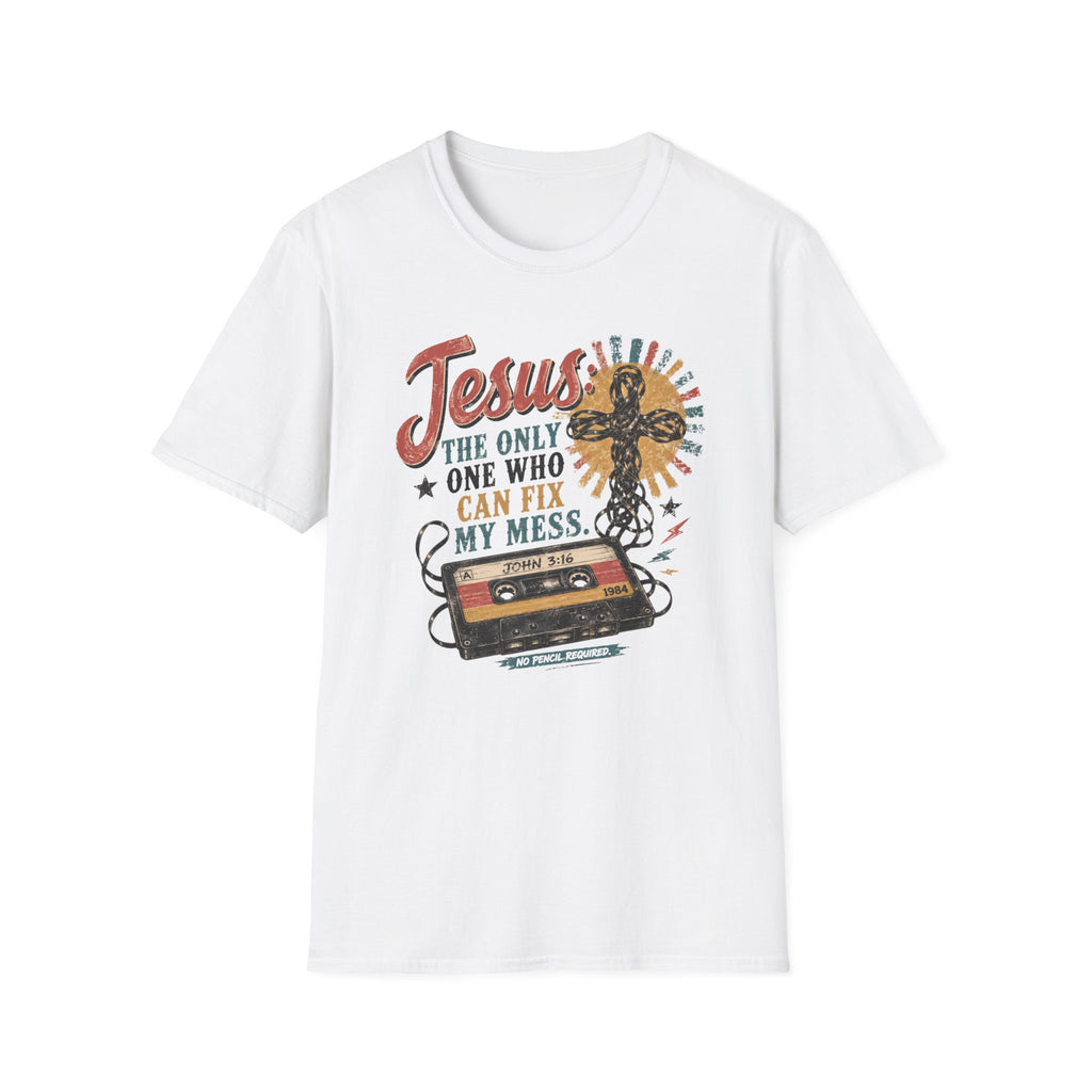 Jesus Can Fix My Mess T-Shirt — Retro Cassette Christian Tee