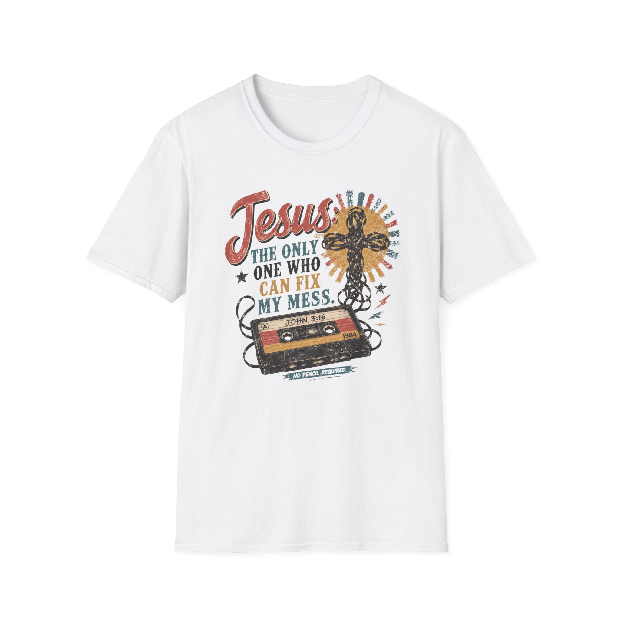 Jesus Can Fix My Mess T-Shirt — Retro Cassette Christian Tee