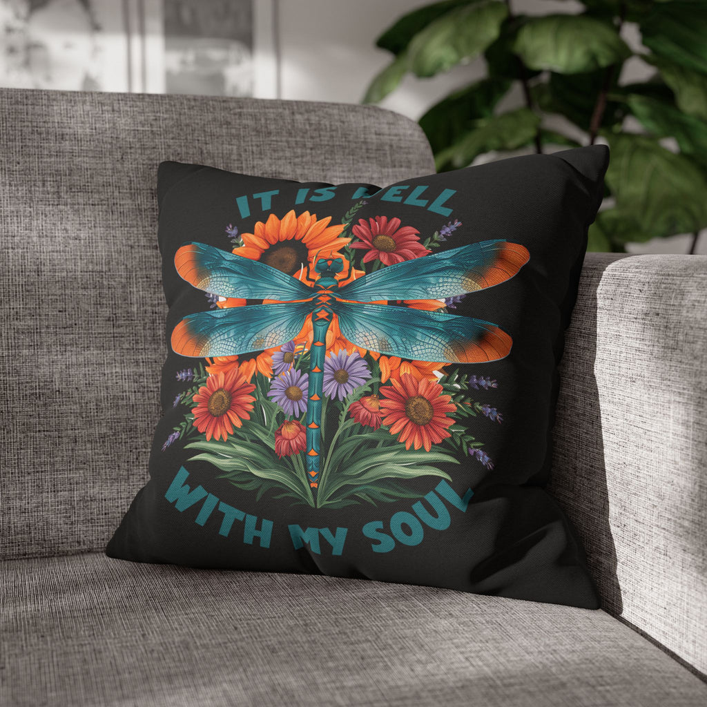 Dragonfly Floral Pillowcase — "It Is Well With My Soul" Decorative Throw Pillow Cover