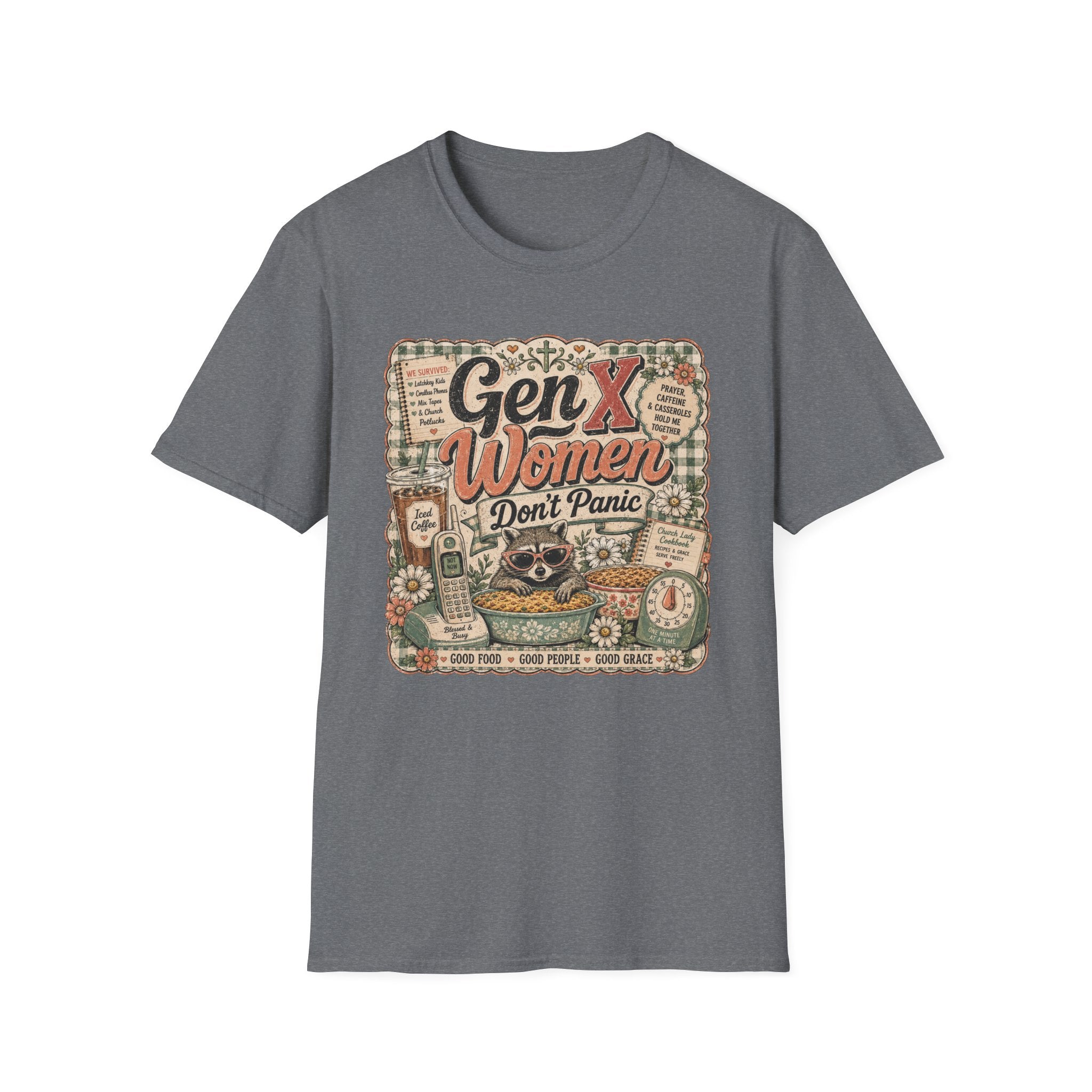 Gen X Women Don't Panic T-Shirt — Retro Raccoon Vintage Graphic Tee