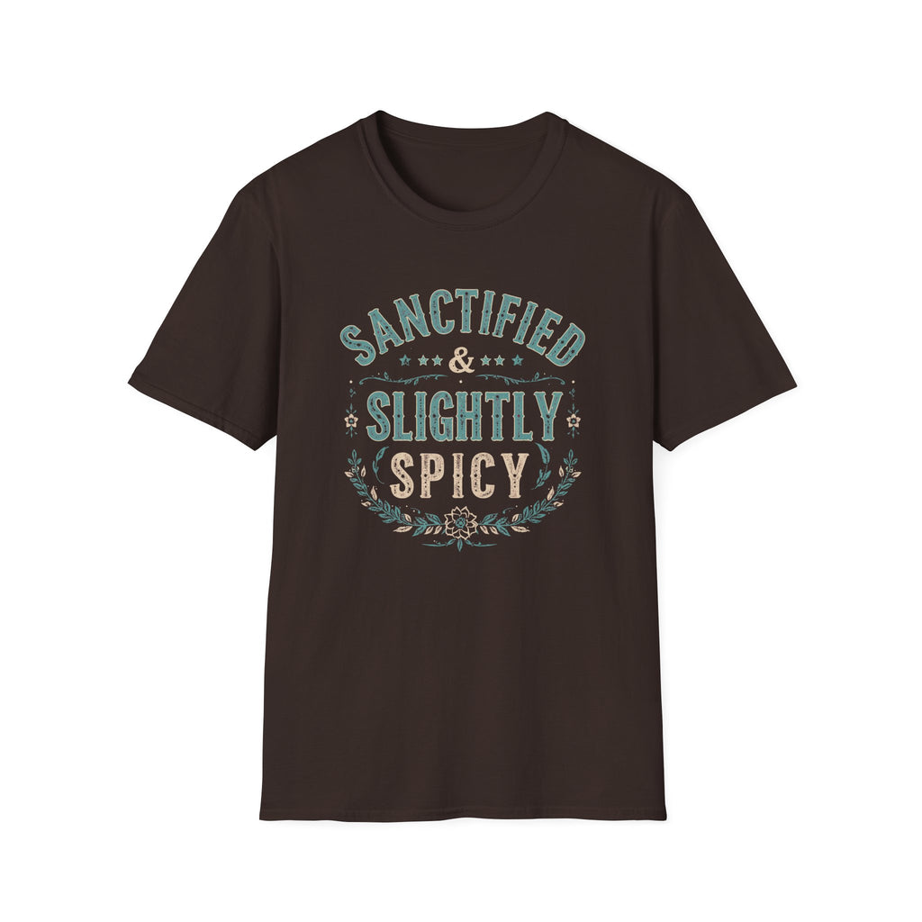 Sanctified & Slightly Spicy T-Shirt — Christian Faith with Fun Attitude