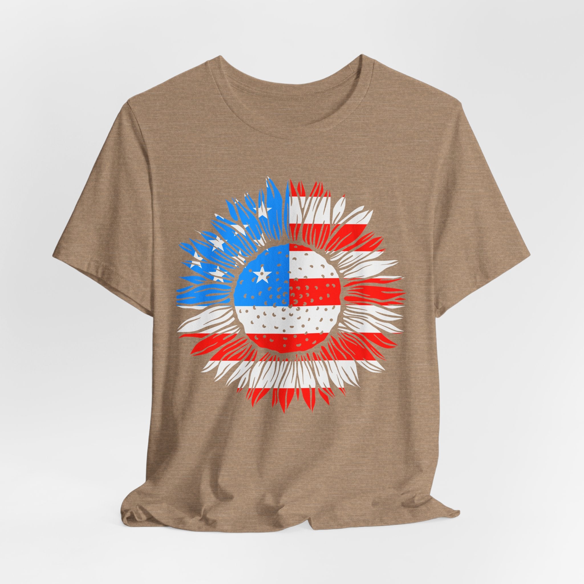 American Flag Sunflower T-Shirt — Patriotic USA Floral Tee for 4th of July