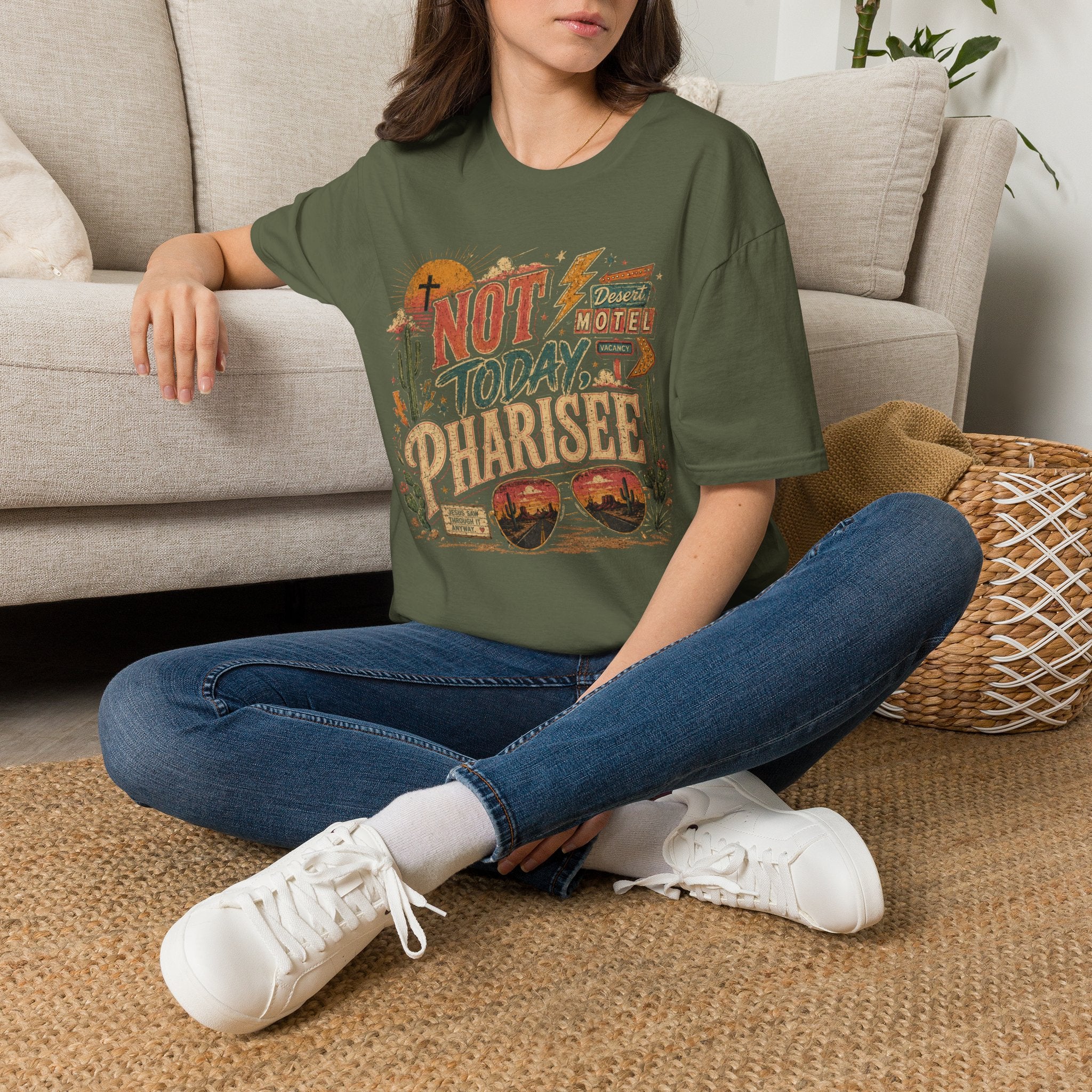 Not Today Pharisee T-Shirt — Retro Desert Christian Faith Tee