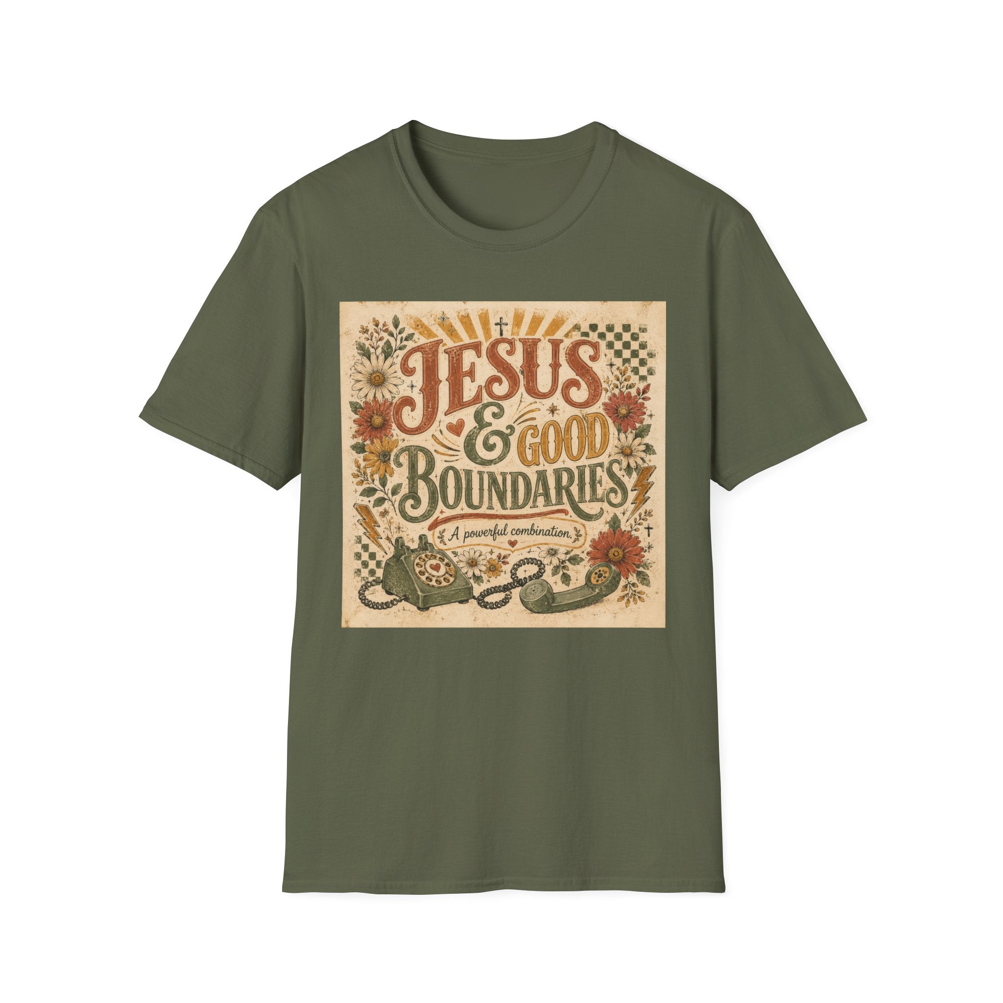 Jesus & Good Boundaries T-Shirt — Christian Faith Tee with Vintage Floral Design