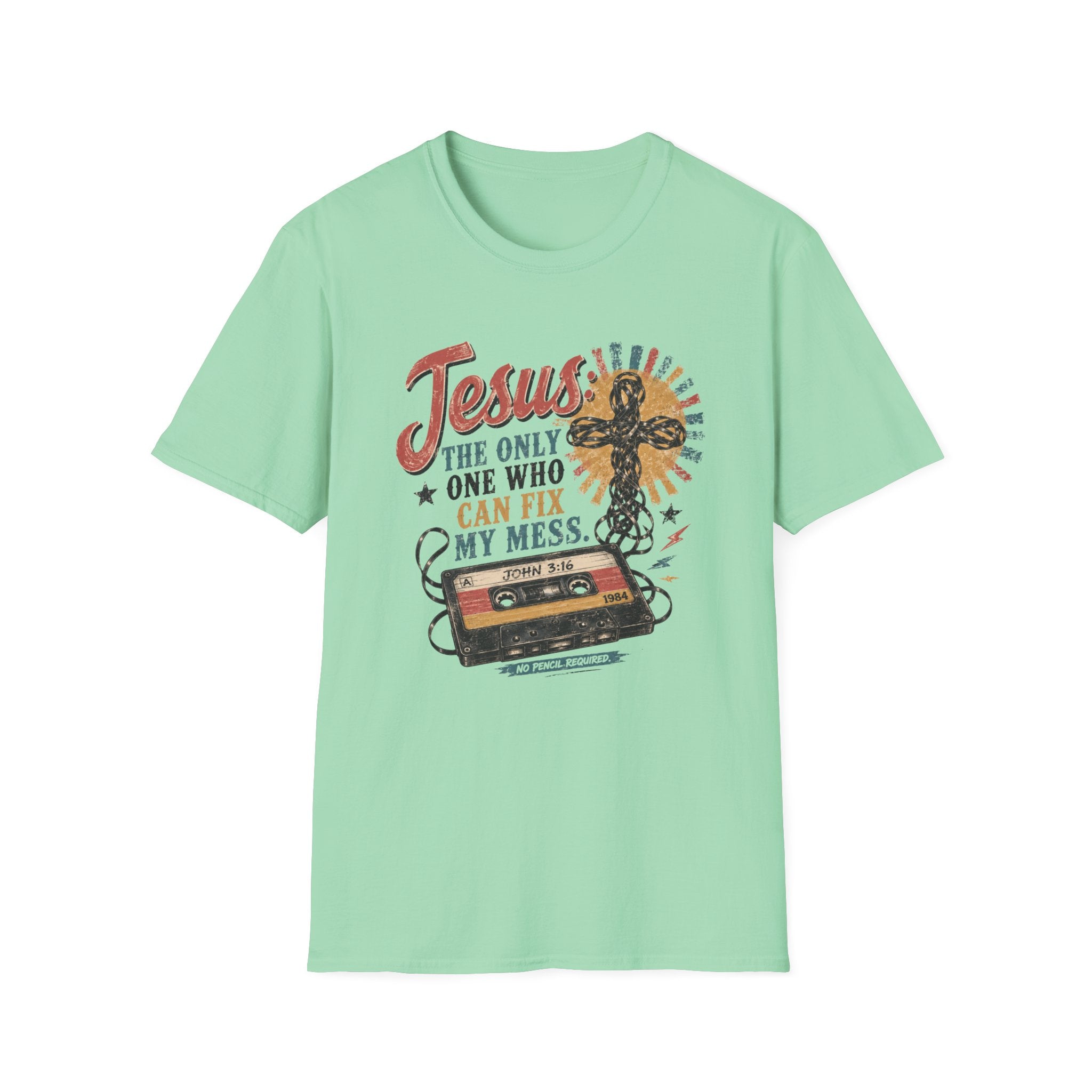 Jesus Is The Only One Who Can Fix My Mess T-Shirt — Christian Vintage Cassette Graphic Tee