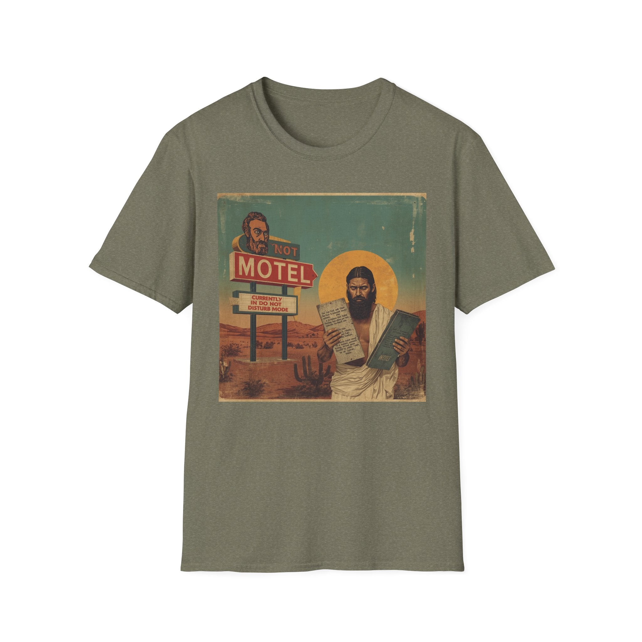 Desert Motel Graphic T‑Shirt — Vintage Roadside Jesus Art Tee