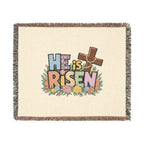 He Is Risen Woven Blanket — Easter Cross Floral Throw