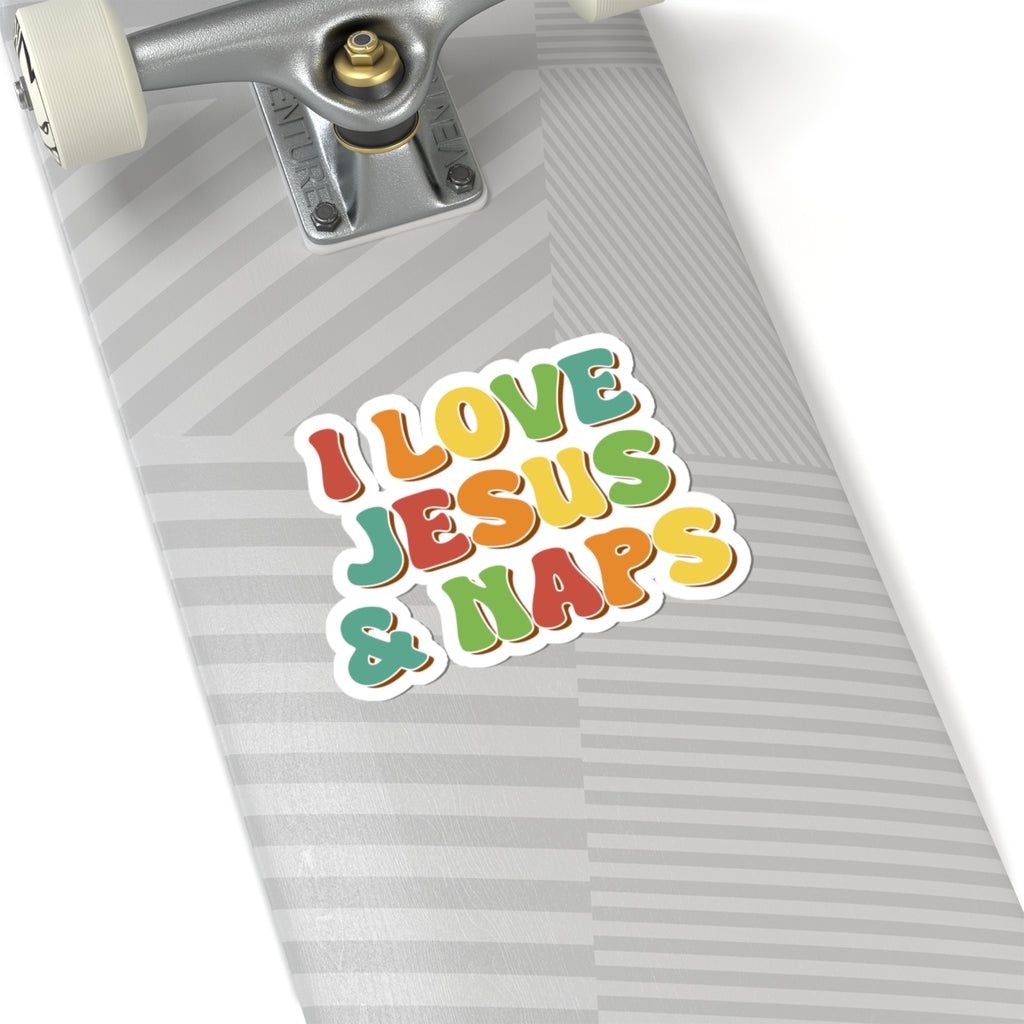 I Love Jesus & Naps Sticker — Retro Colorful Faith Vinyl Kiss-Cut