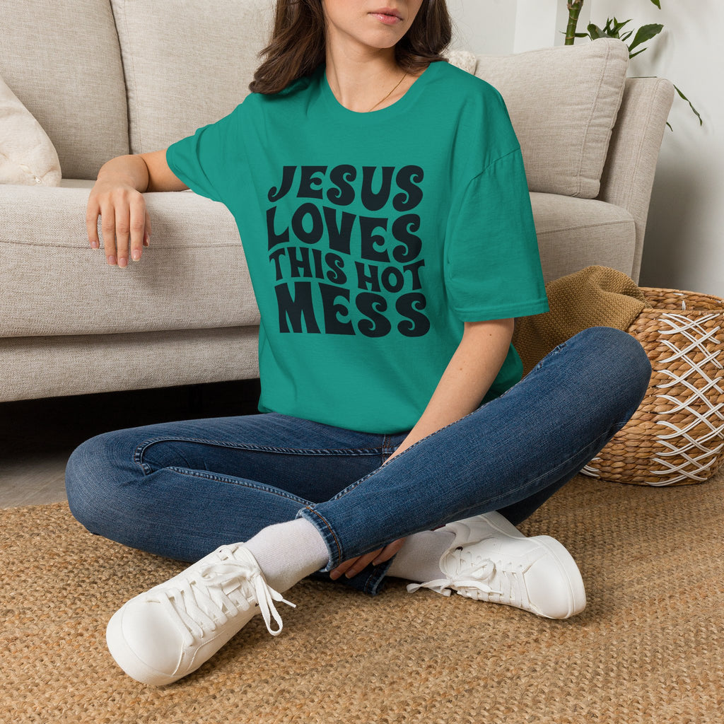 Christian Graphic T‑Shirt — "Jesus Loves This Hot Mess"