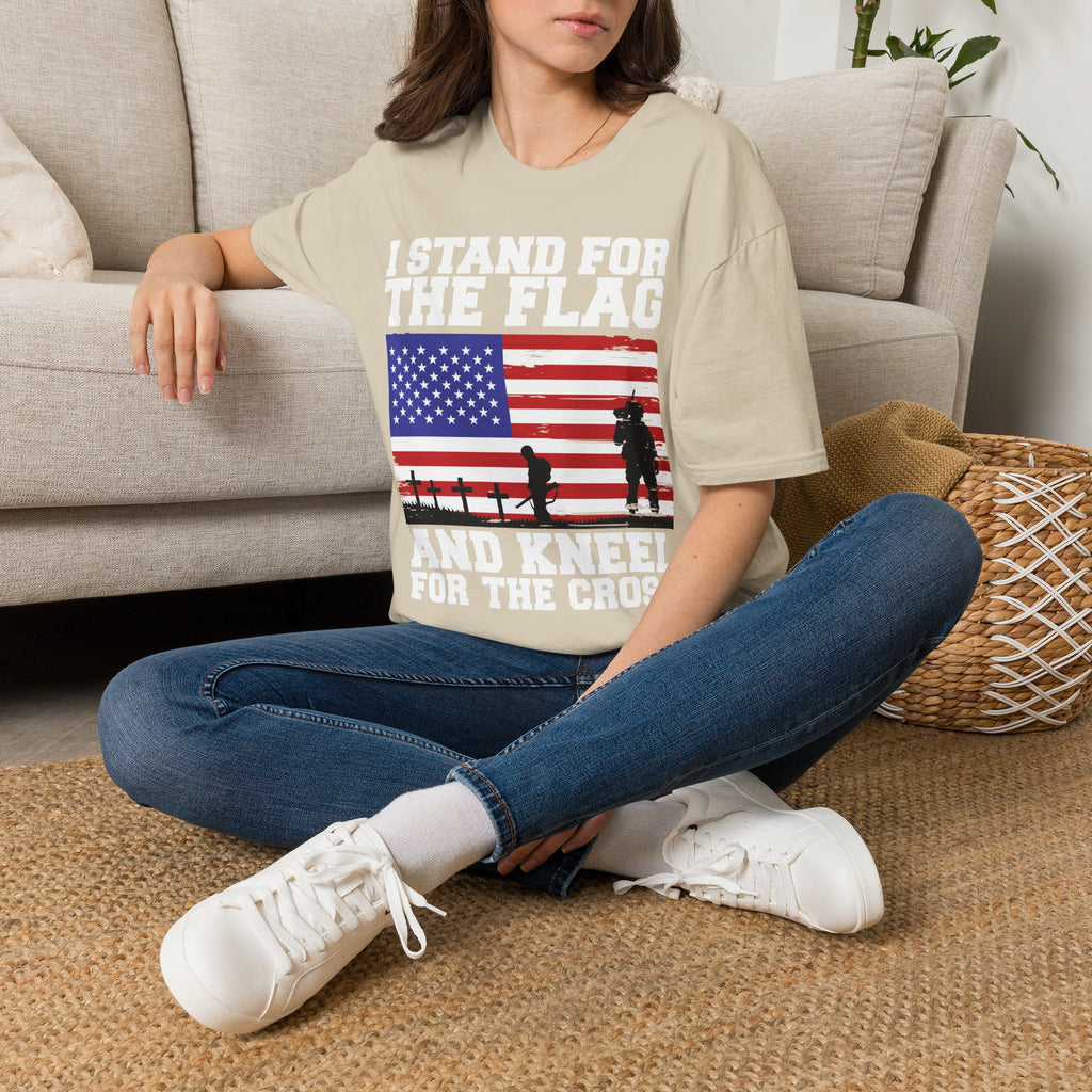 I Stand for the Flag & Kneel for the Cross T-Shirt — Patriotic American Flag Tee