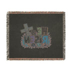 He Is Risen Woven Blanket — Easter Cross Floral Throw