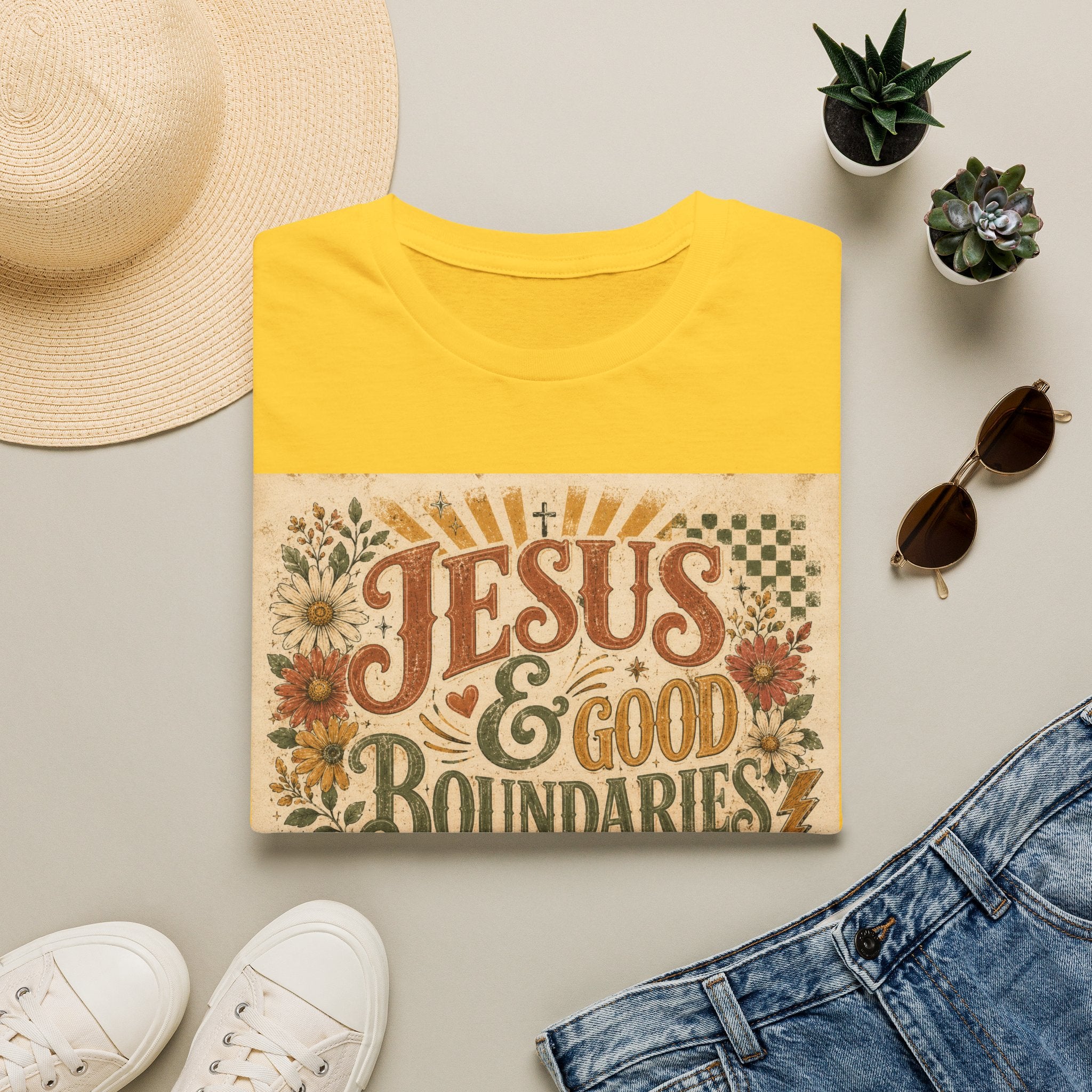 Jesus & Good Boundaries T-Shirt — Christian Faith Tee with Vintage Floral Design
