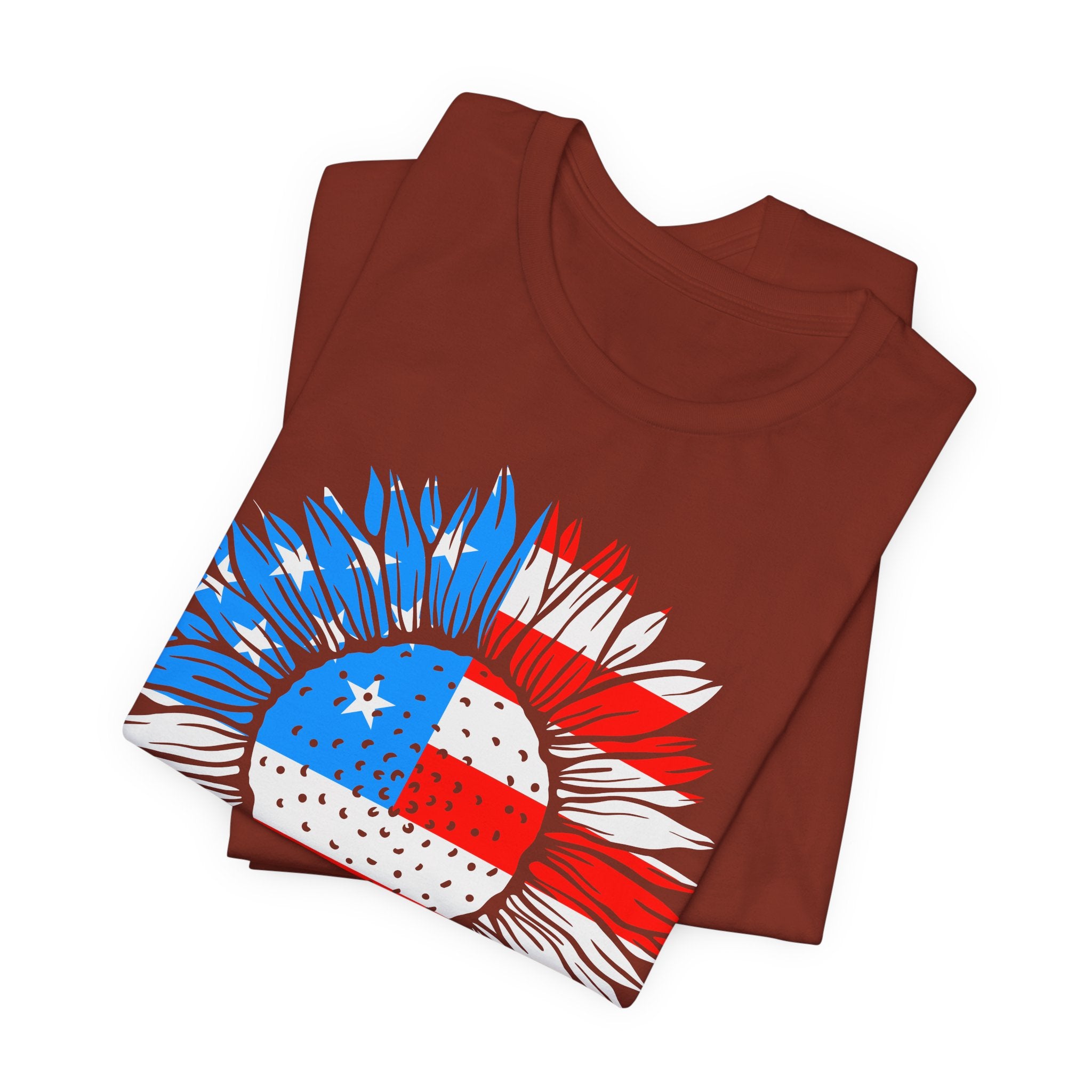 American Flag Sunflower T-Shirt — Patriotic USA Floral Tee for 4th of July