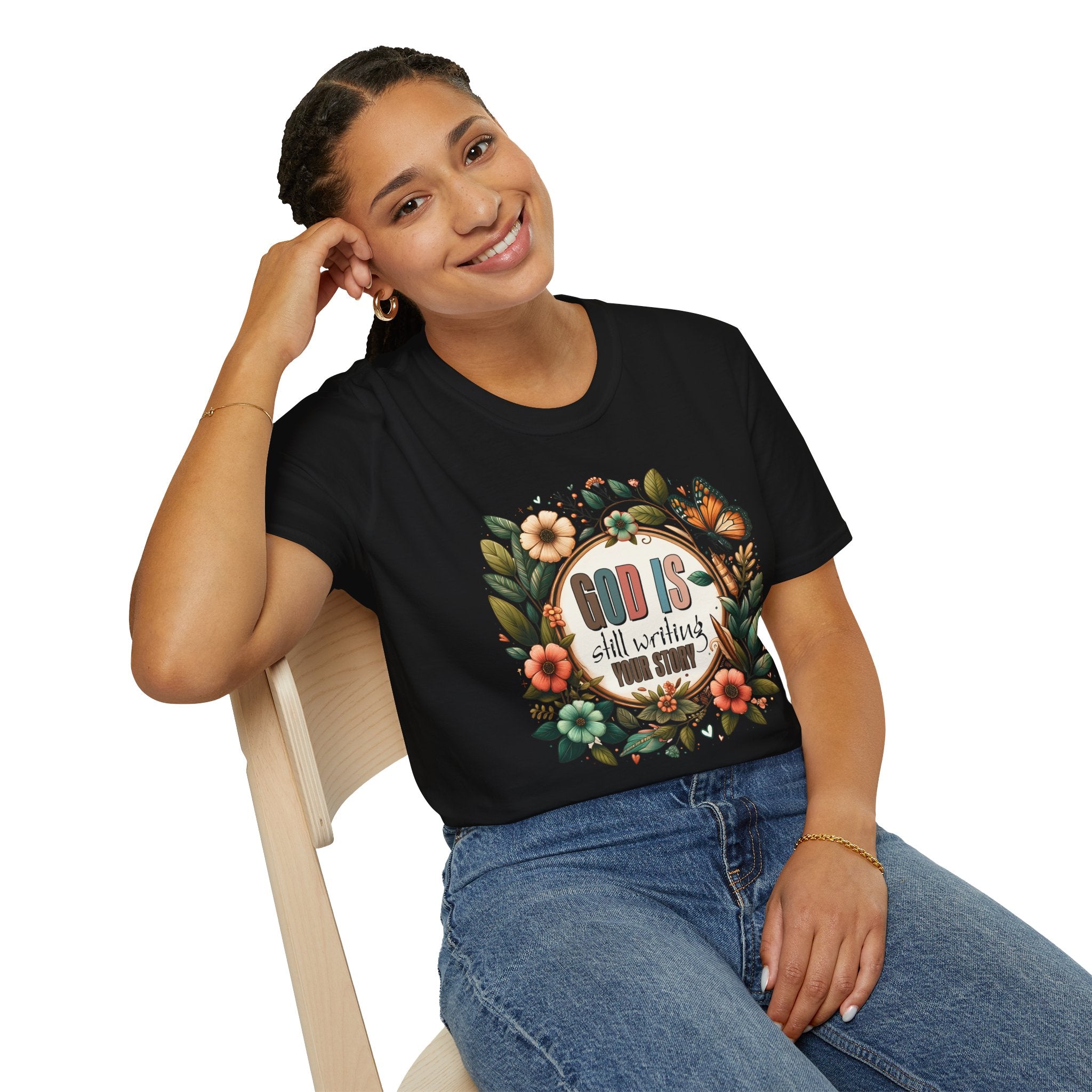 Inspirational T-Shirt — "God Is Still Writing Your Story" Floral Faith Tee
