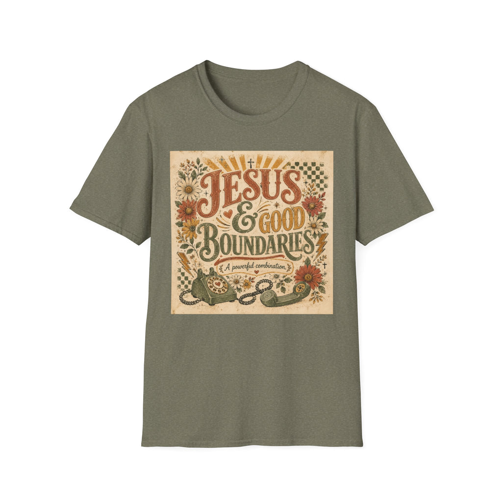 Jesus & Good Boundaries T-Shirt — Christian Faith Tee with Vintage Floral Design