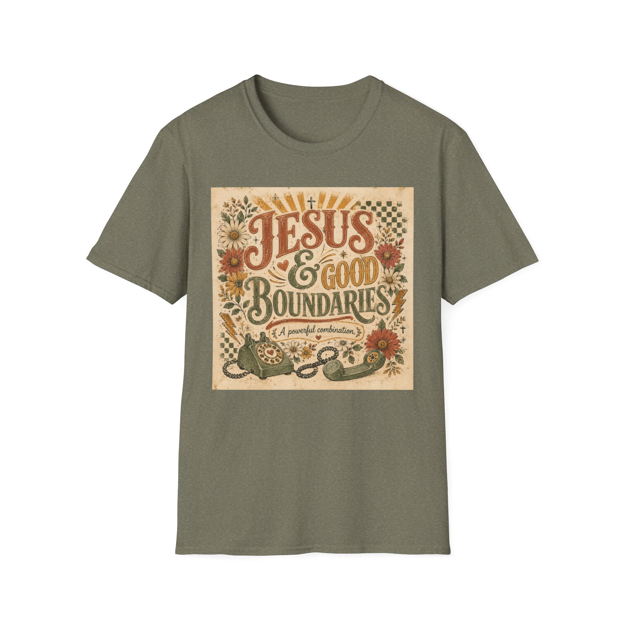 Jesus & Good Boundaries T-Shirt — Christian Faith Tee with Vintage Floral Design