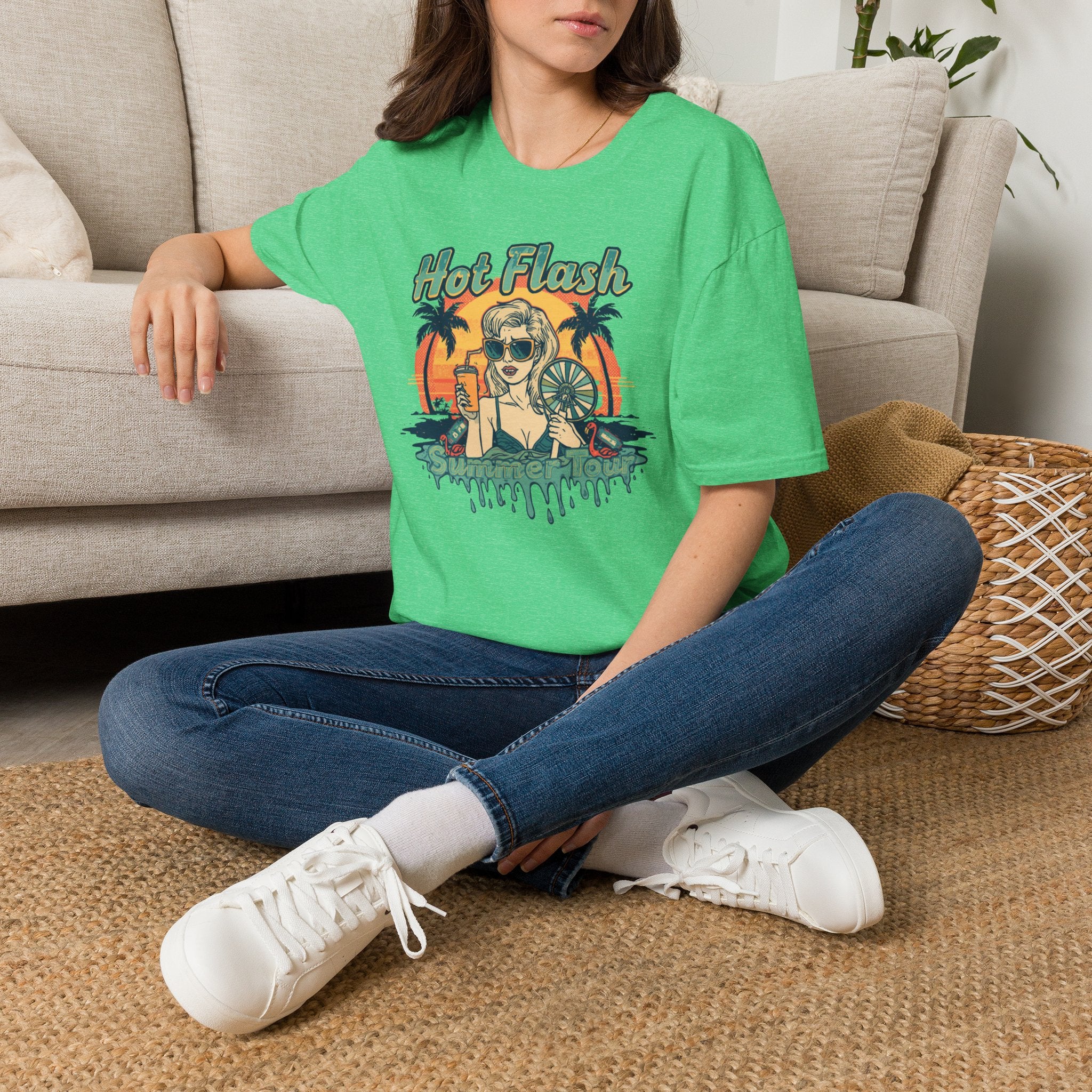 Hot Flash Summer Tour Retro Beach T-Shirt — Funny Menopause Graphic Tee