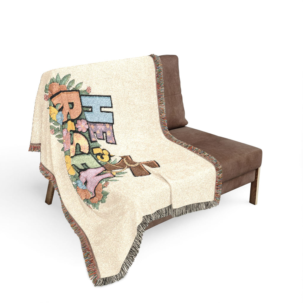 He Is Risen Woven Blanket — Easter Cross Floral Throw