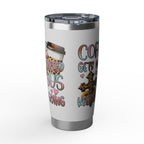 20oz Travel Tumbler — “Coffee Gets Me Through Keeping” Leopard & Coffee Cup Design