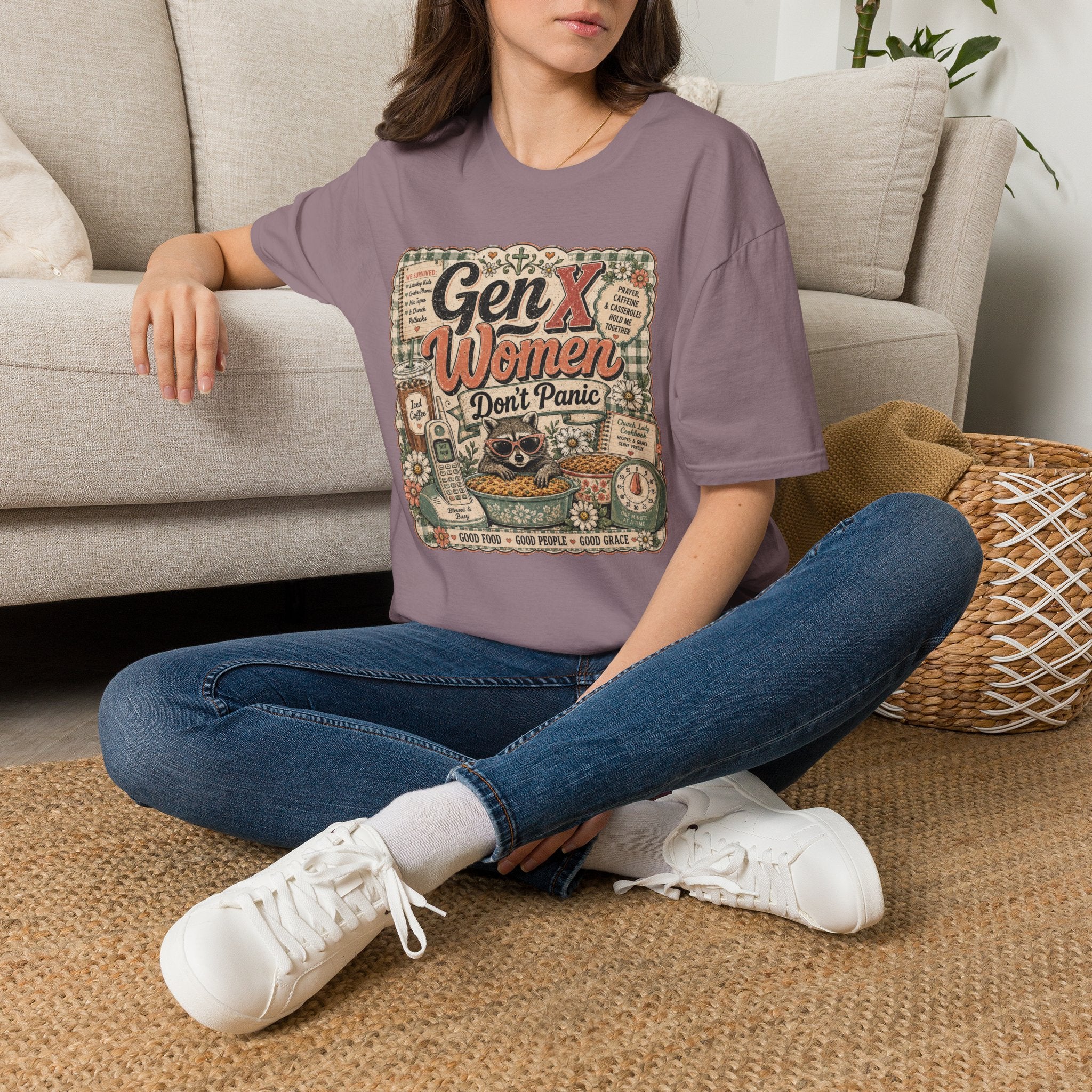 Gen X Women Don't Panic T-Shirt — Retro Raccoon Vintage Graphic Tee