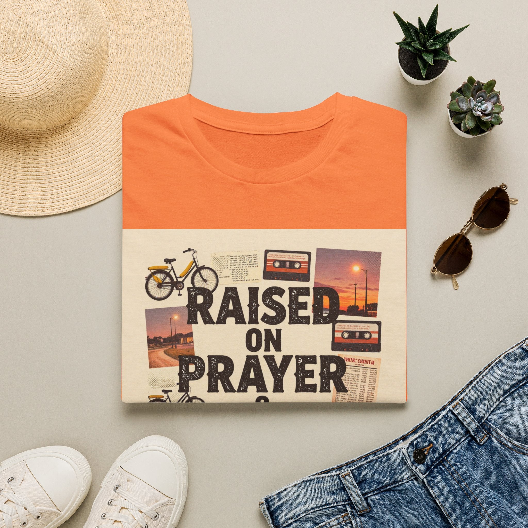 Raised on Prayer T-Shirt — Vintage Faith & Nostalgia Tee