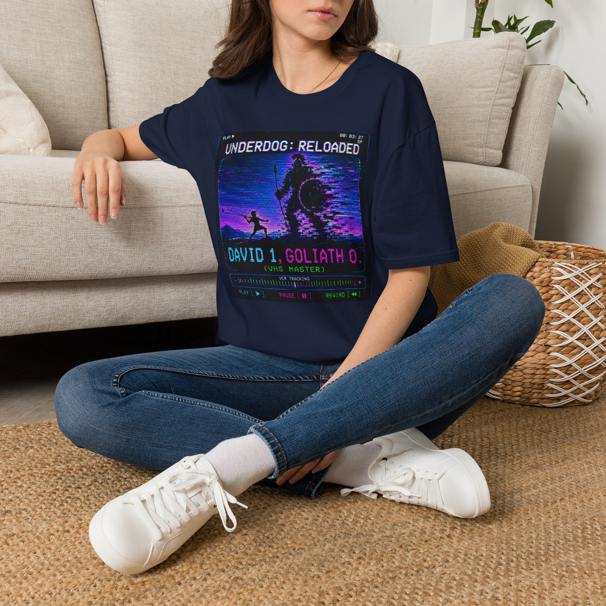 David vs Goliath Retro T-Shirt — "Underdog: Reloaded" Neon Graphic Tee
