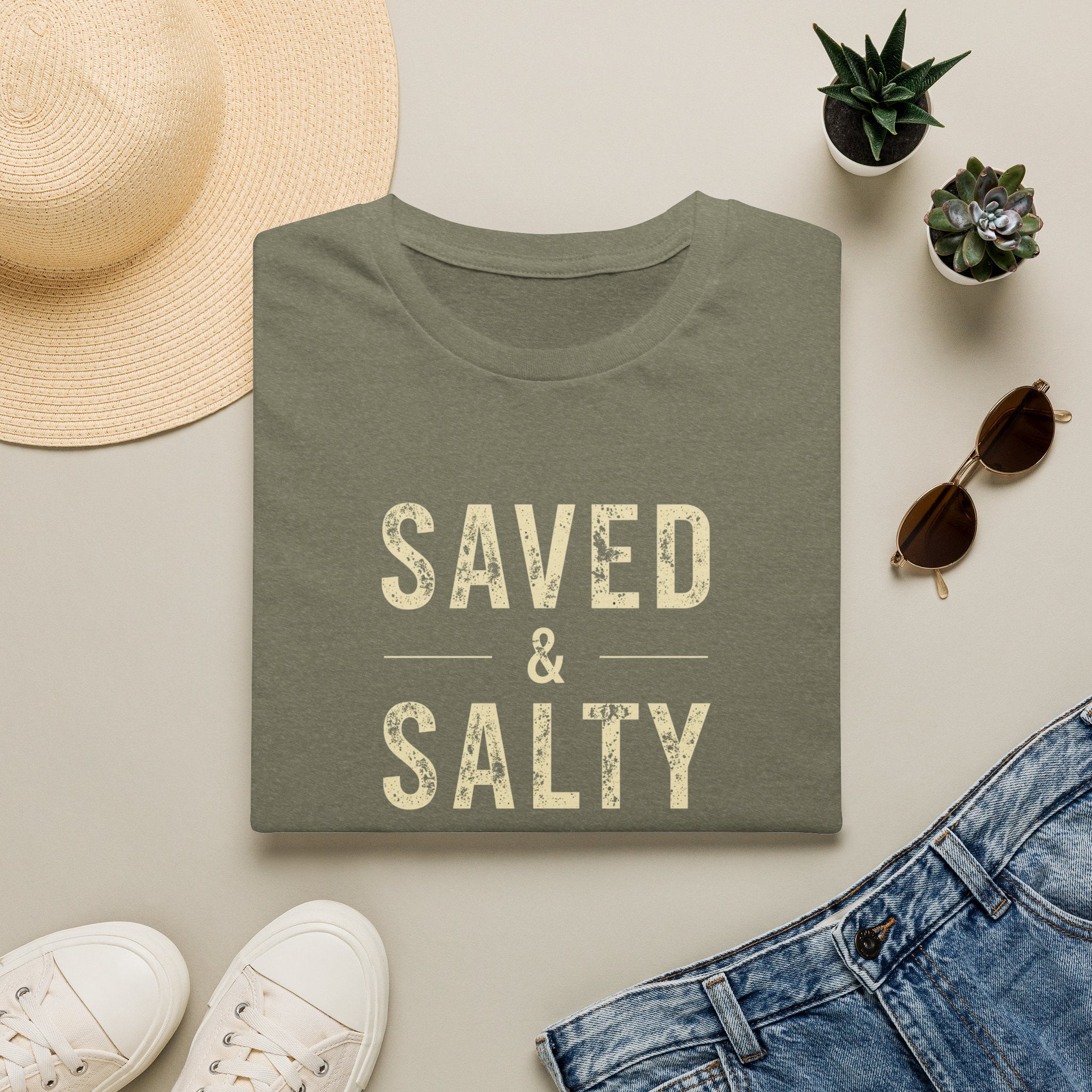 Saved & Salty T‑Shirt — Christian Beachy Faith Graphic Tee