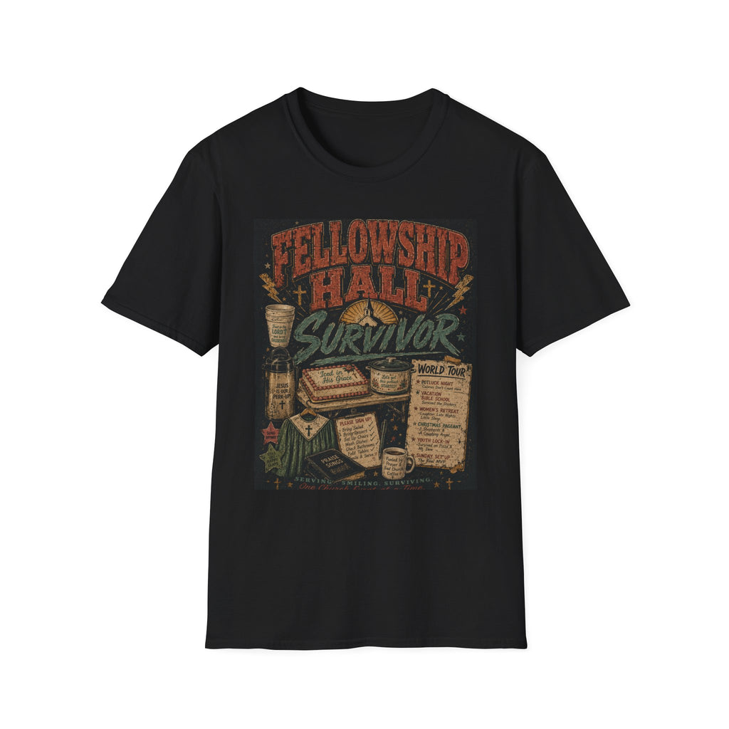 Fellowship Hall Survivor | Funny Church Life Graphic T-Shirt
