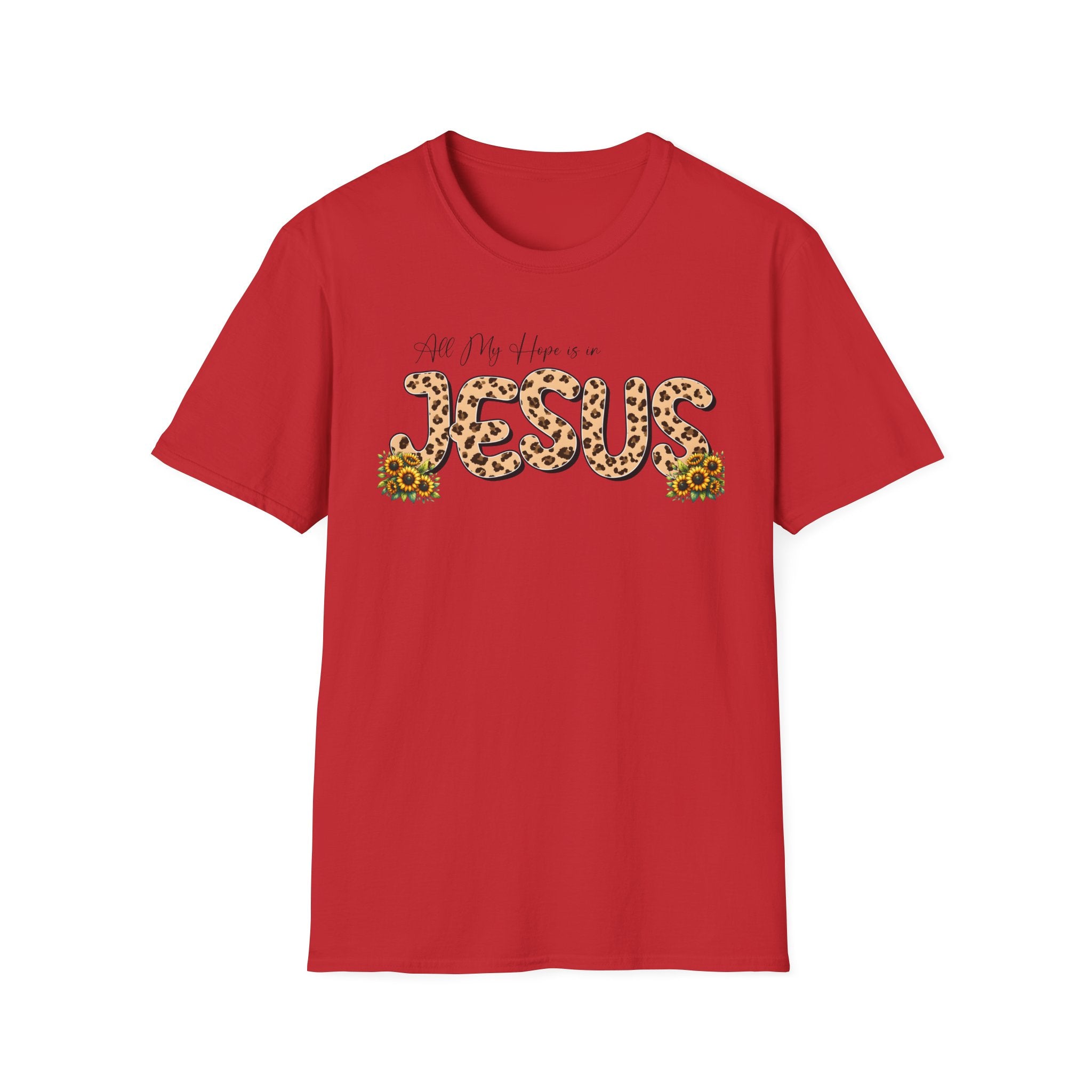 Jesus Leopard Print T-Shirt — "All My Hope Is In Jesus" Floral Faith Tee