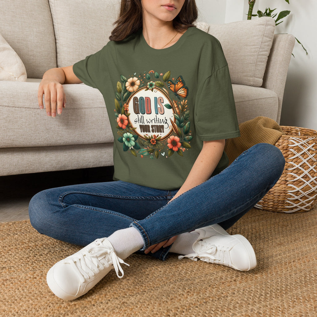 Inspirational T-Shirt — "God Is Still Writing Your Story" Floral Faith Tee