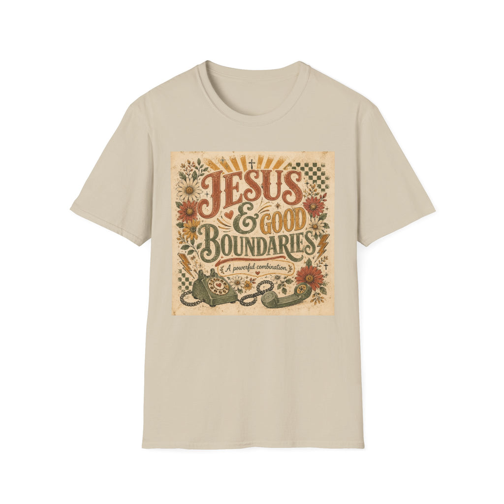 Jesus & Good Boundaries T-Shirt — Christian Faith Tee with Vintage Floral Design
