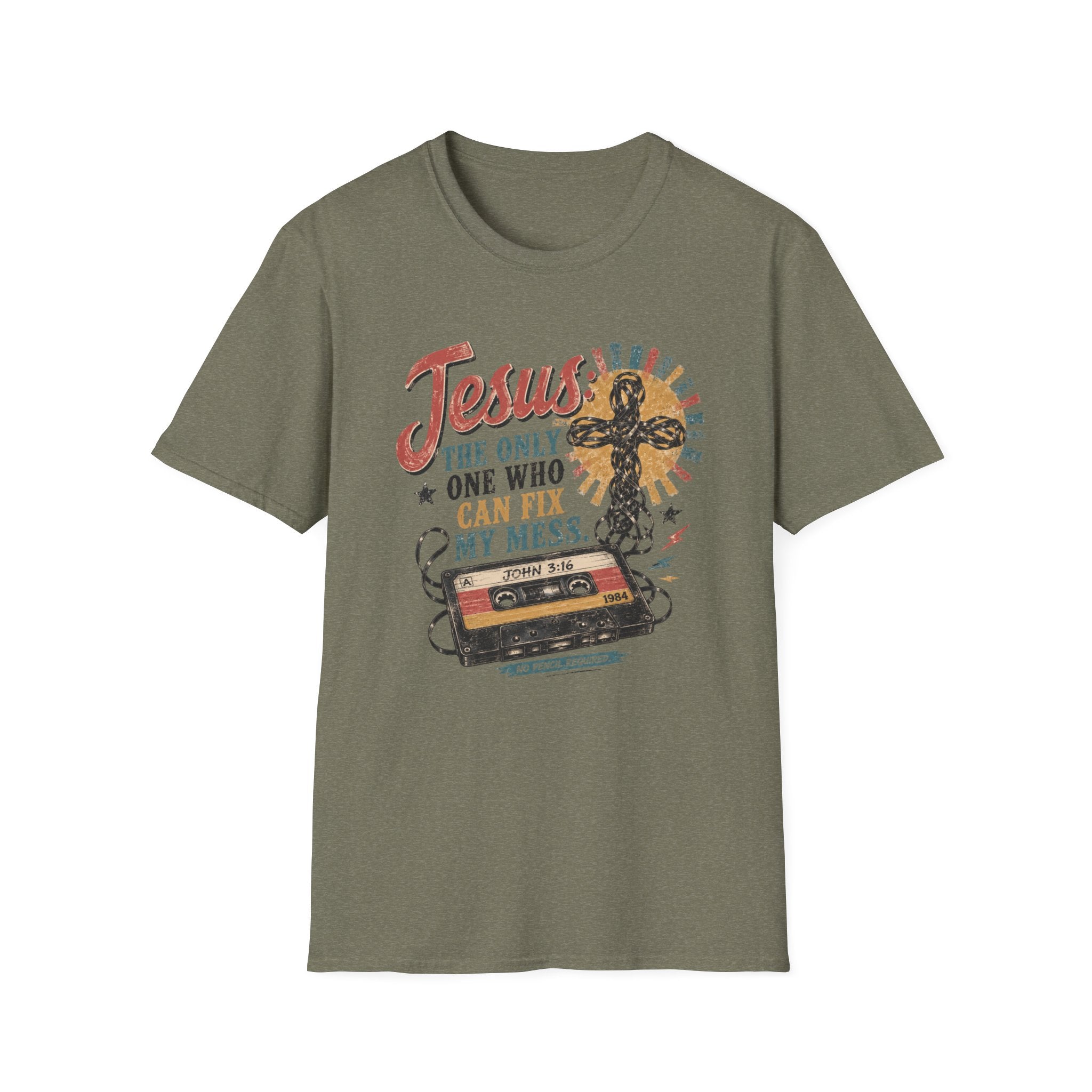 Jesus Is The Only One Who Can Fix My Mess T-Shirt — Christian Vintage Cassette Graphic Tee