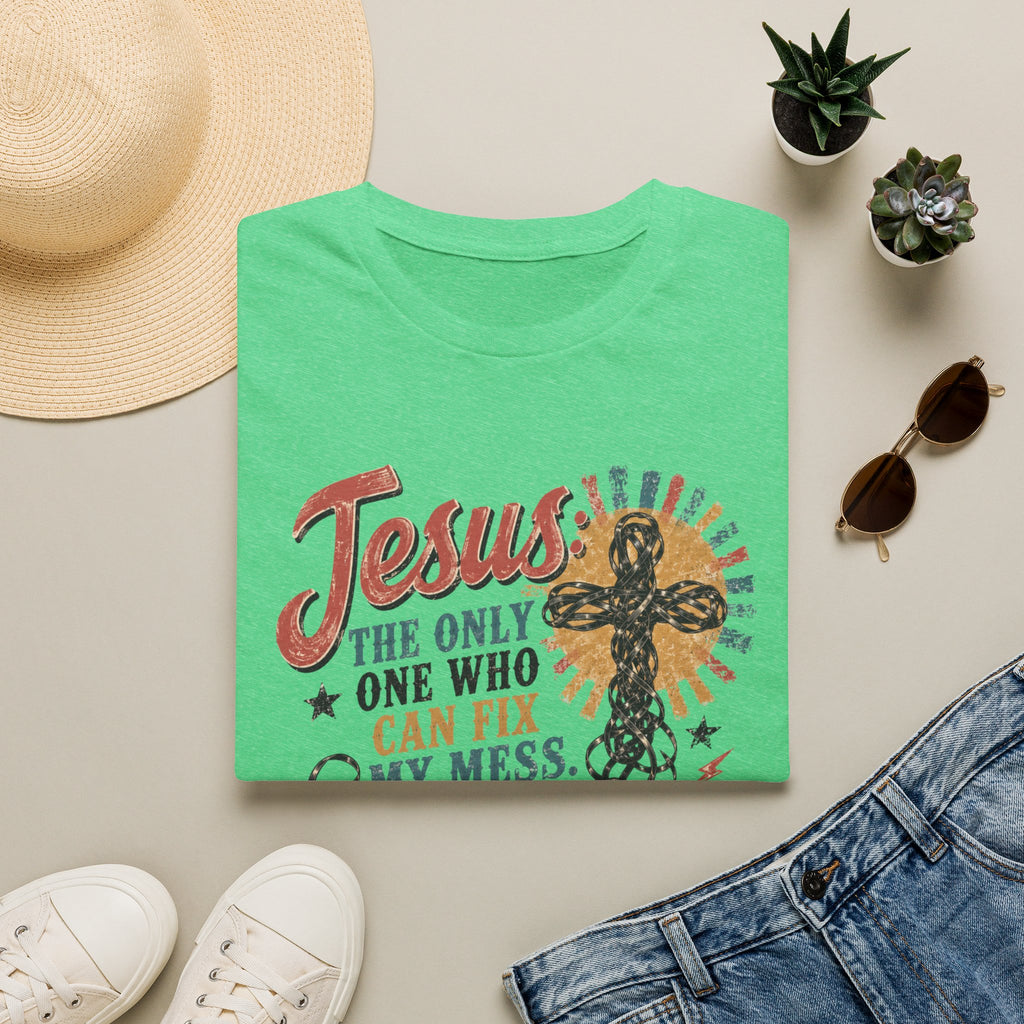 Jesus Is The Only One Who Can Fix My Mess T-Shirt — Christian Vintage Cassette Graphic Tee