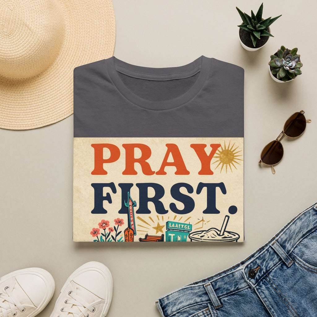 Pray First, Panic Later T-Shirt — Vintage Faith Graphic Tee