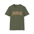 Jesus Leopard Print T-Shirt — "All My Hope Is In Jesus" Floral Faith Tee