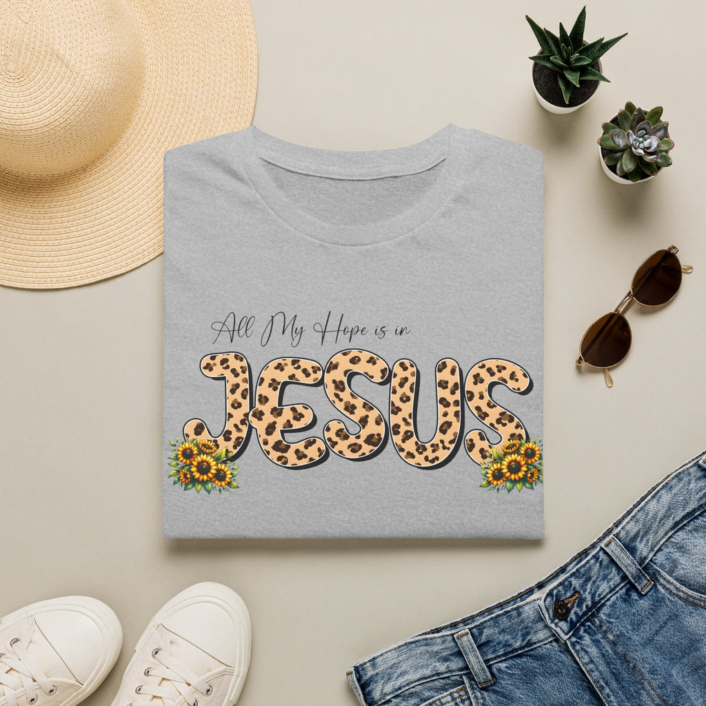 Jesus Leopard Print T-Shirt — "All My Hope Is In Jesus" Floral Faith Tee